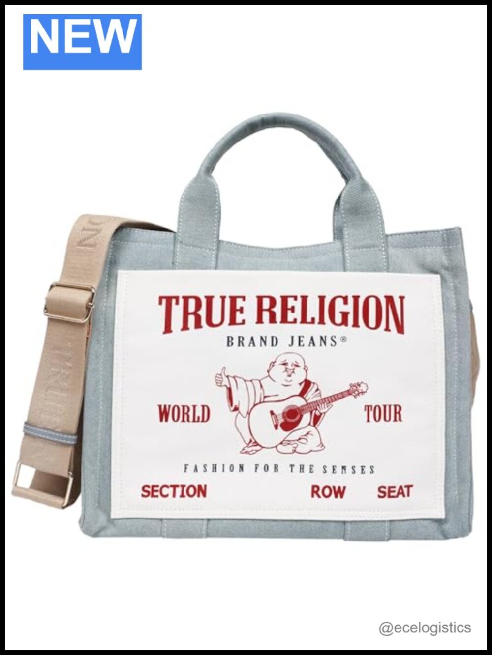 Denim Tote Bag with Buddha Patch, Laptop Carryall